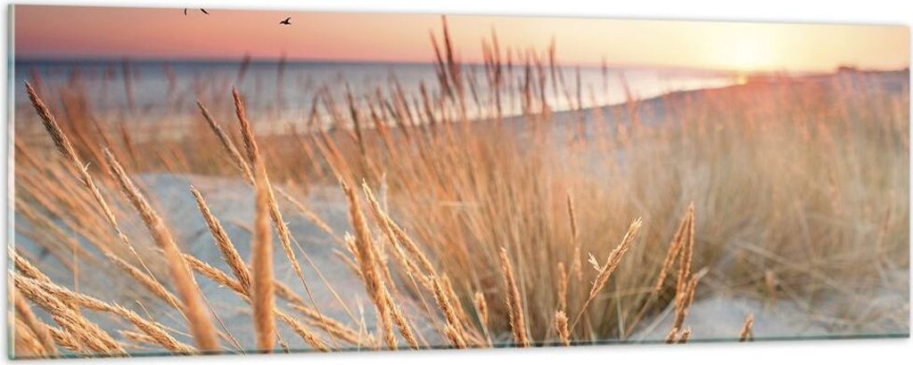Bilder auf glas - Einteilig - Sonne Vögel Sand - 90x30cm - Glasbilder - Wandbilder - Bilder - zum Aufhängen bereit - Wanddekoration aus Glas - Gl...