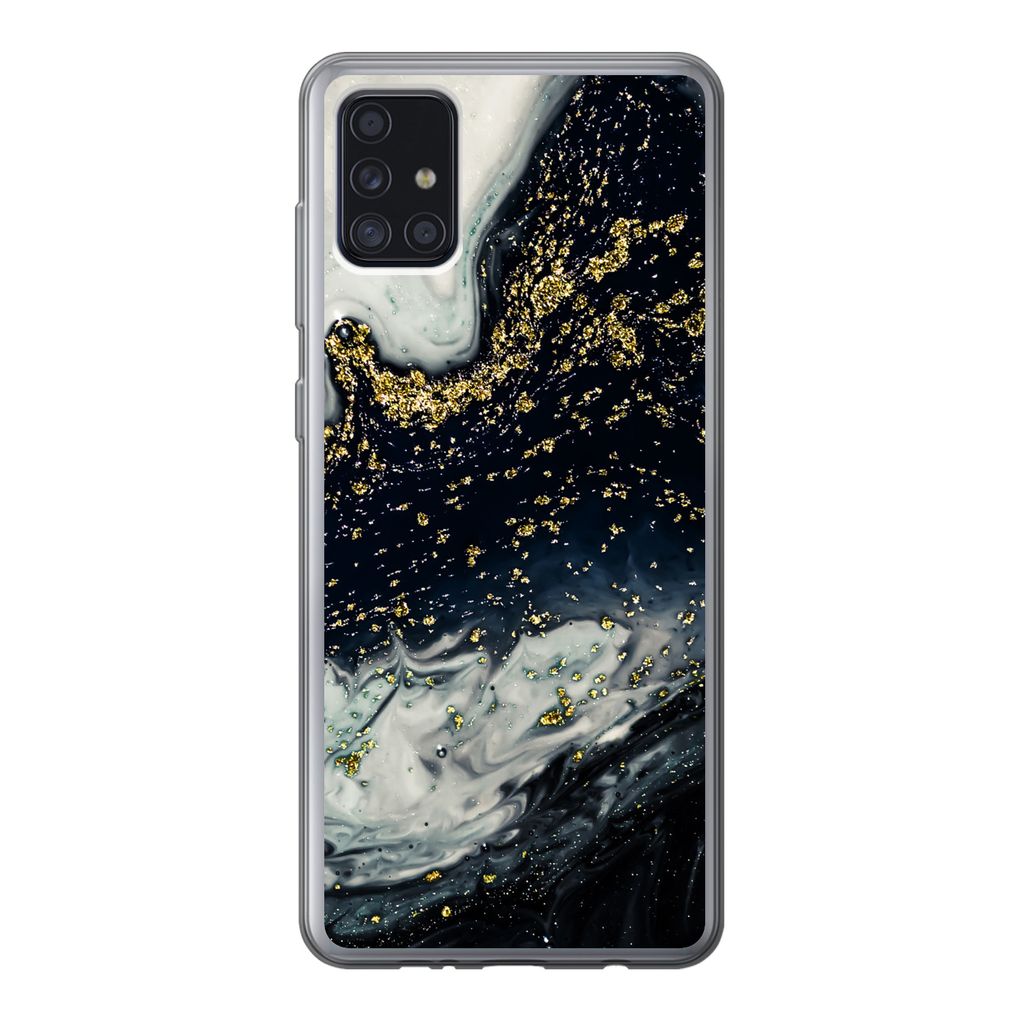 MuchoWow Handyhülle Schutzhülle Hülle für Samsung Galaxy A52 5G Marmor - Naturstein - Gold Silikon Softcase Handy Hülle - Umschlag