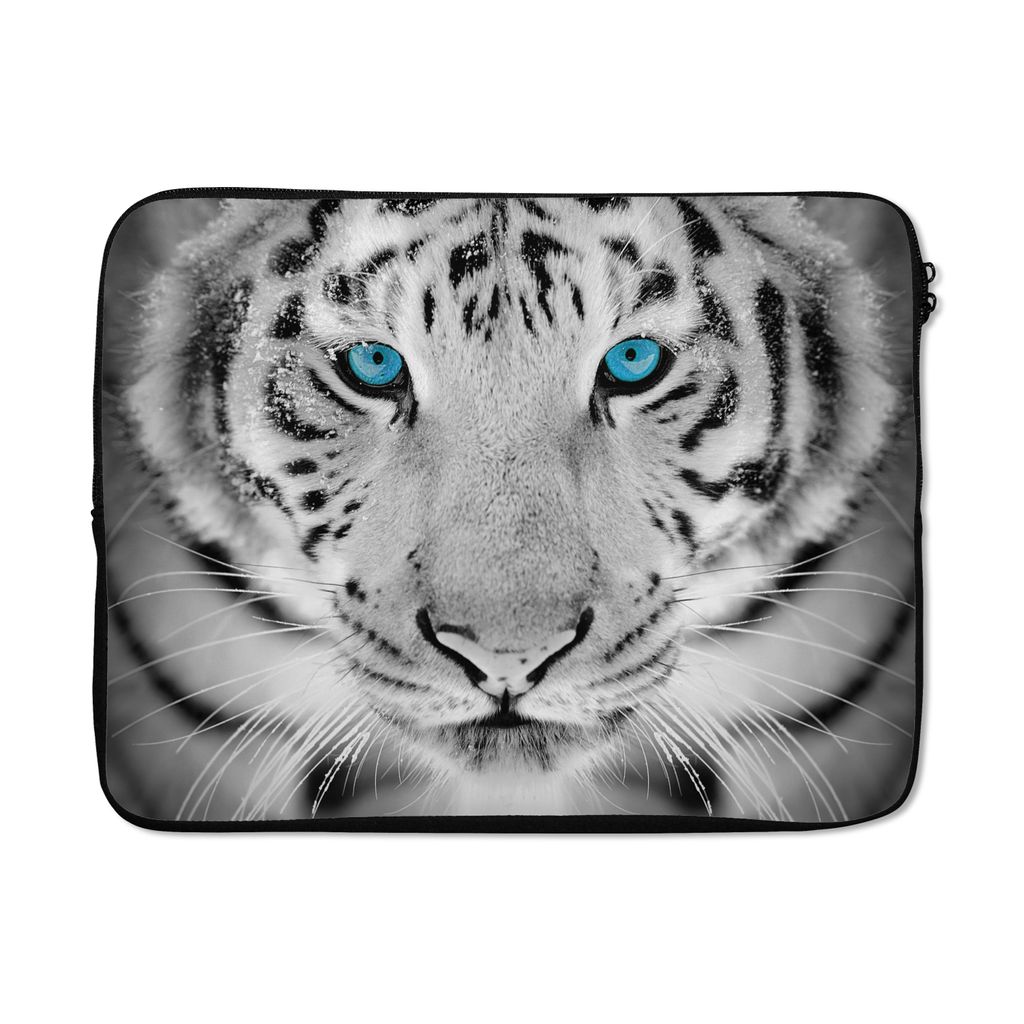 MuchoWow Laptop Hülle 15 Zoll Tiere - Tiger - Augen - Blau - Schwarz und weiß Laptoptasche - Laptoptasche - Sleeve - Rundum-Schutz