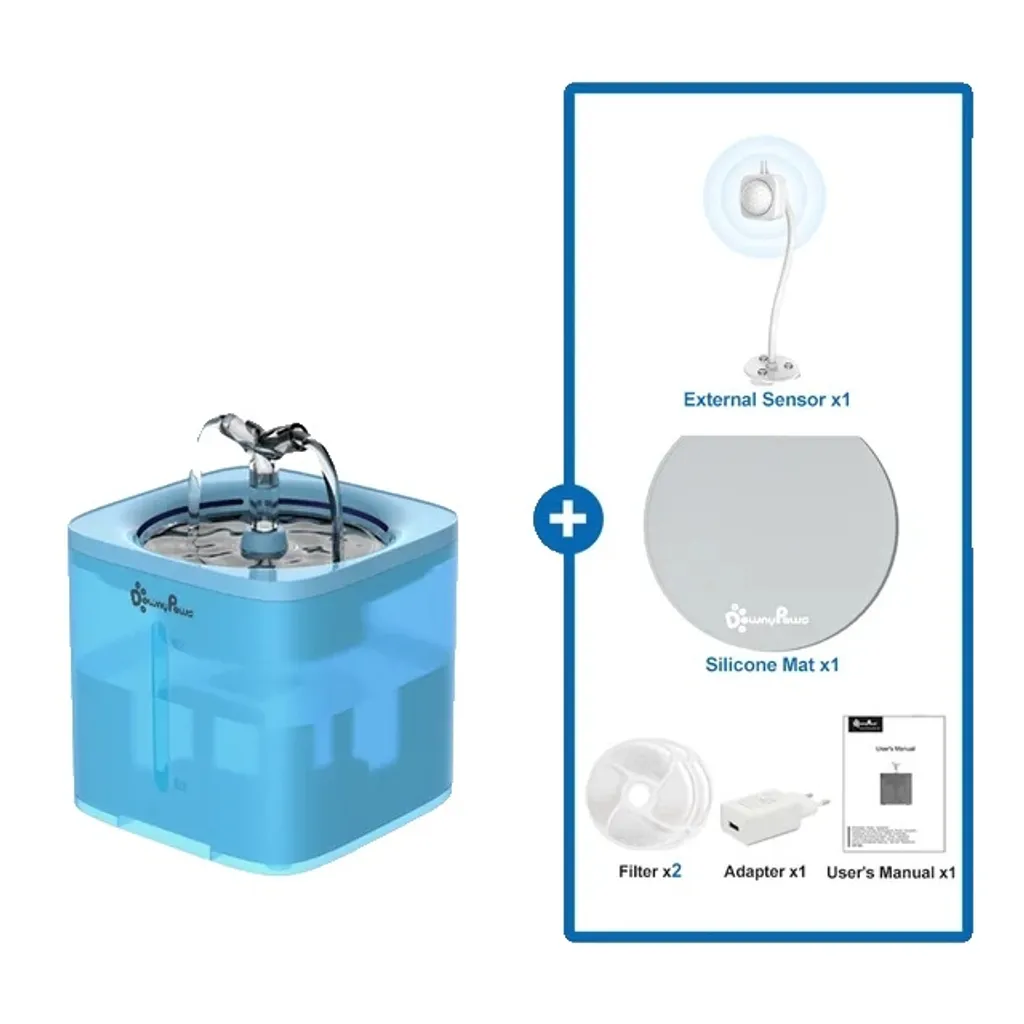 Fontanella per animali domestici, erogatore automatico, acqua filtrata, kit B blu, fornito con adattatore e 2 litri