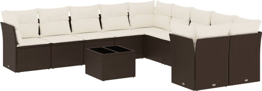 vidaXL 11-tlg. Garten-Sofagarnitur mit Kissen Braun Poly Rattan