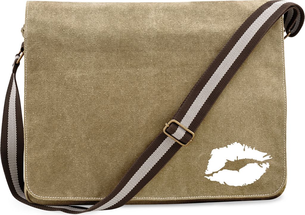 Huuraa Umhängetasche Kussmund Lippen 14 Liter Sahara Canvas Laptoptasche Geschenkidee