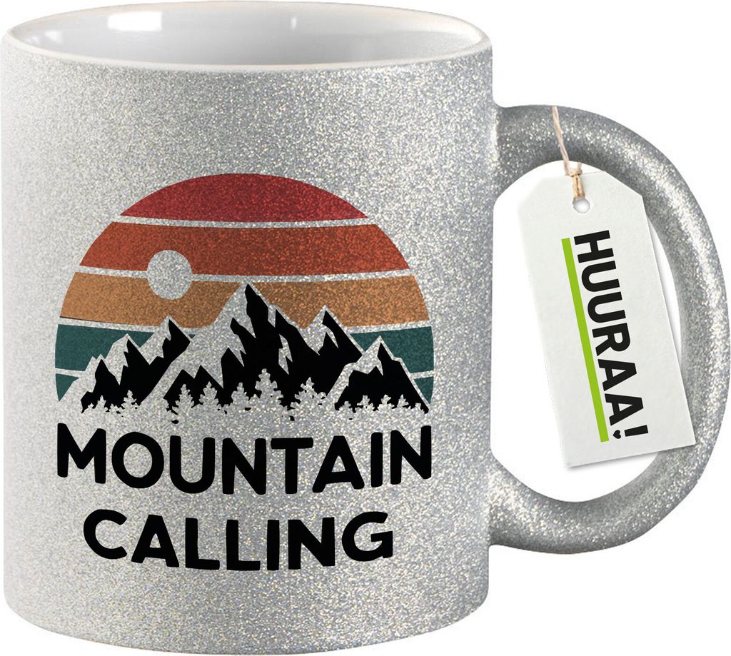 Huuraa Glitzertasse Mountain Calling Berge 330ml Silber Keramik Kaffeebecher Geschenkidee