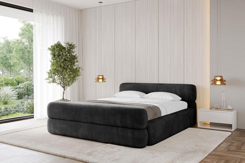 ALTDECOR Polsterbett mit Bettkasten - ENORA-Z-v1 - 160x200 Schwarz Casablanca - Bett mit Kopfteil und Fußteil, Boxbett ohne Matratze, Doppelbett m...