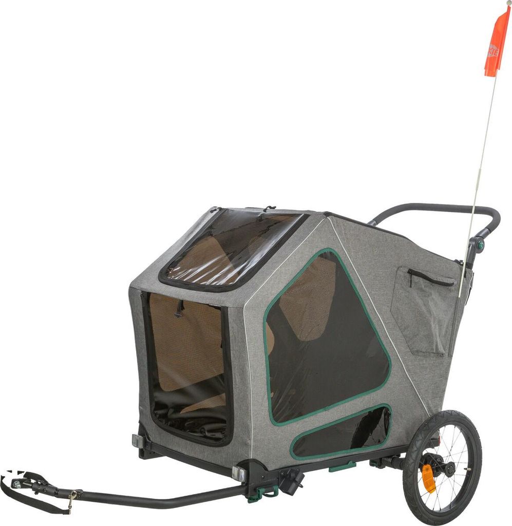 TRIXIE Fahrradanhänger für große Hunde, mit Federung - grau/salbei - 55,5 × 77 × 105/147 cm