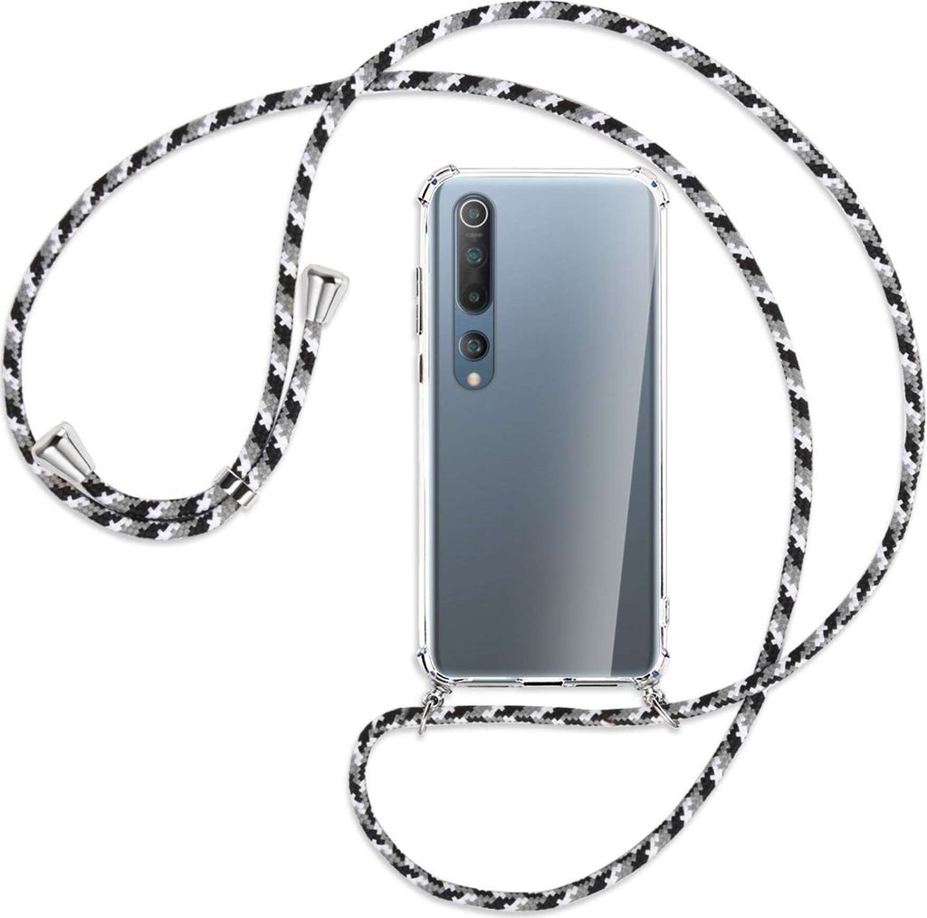 Handykette Backcover-Schutzhülle mit Band (Metall silberfarben) für Xiaomi Mi 10 (Pro) - schwarz/grau/weiß