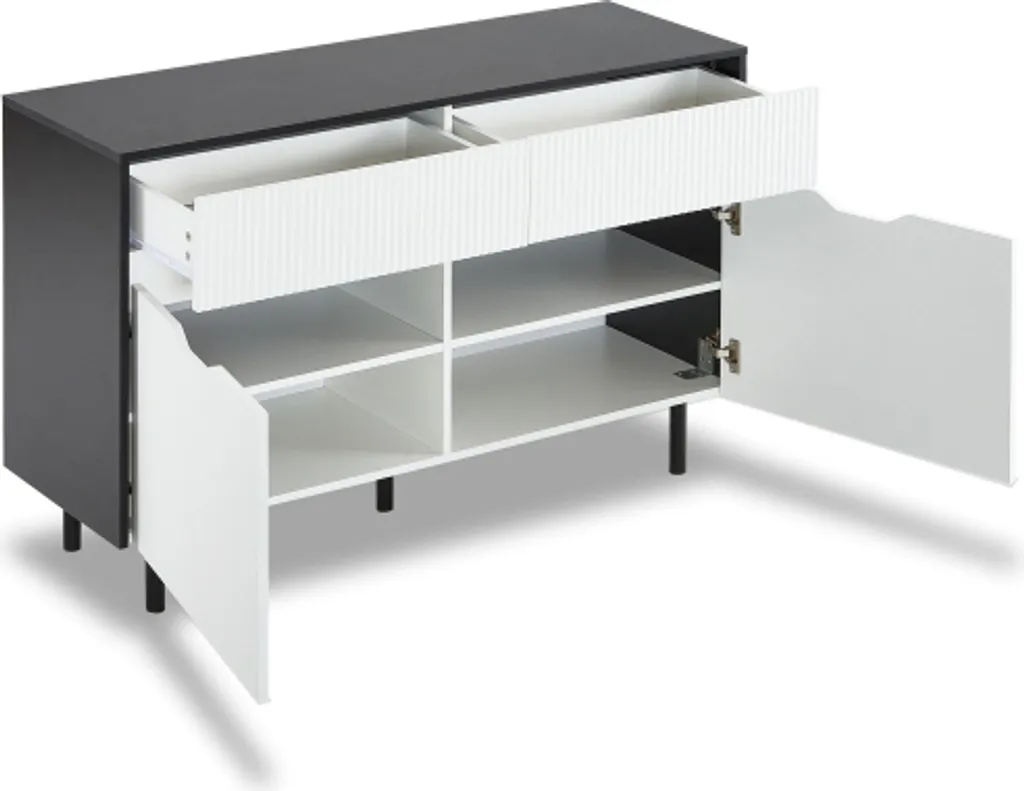 AIORBER Buffet Blanc 120x40x80cm avec 2 Tiroirs et Design Oxford Rainuré