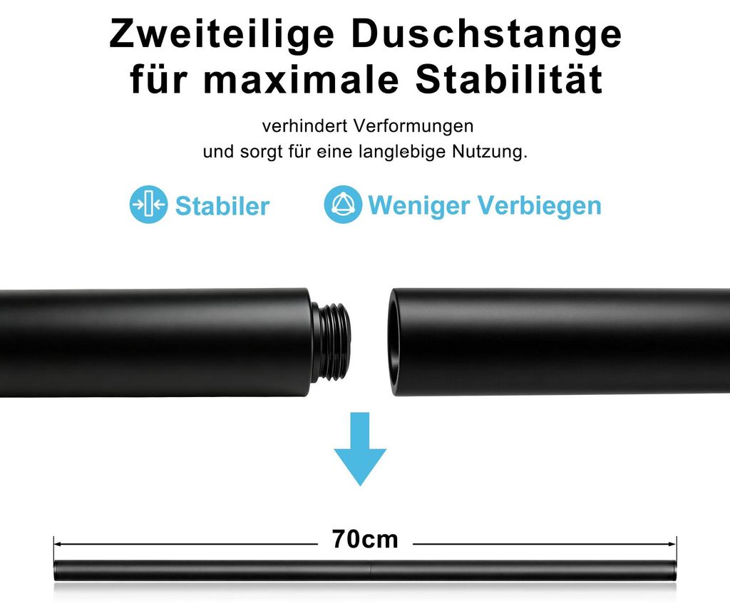 Görbach Duschset Edelstahl Duschstange 70 cm, verstellbare Halterung, Wandhalterungen, Duschablage, Schwarz