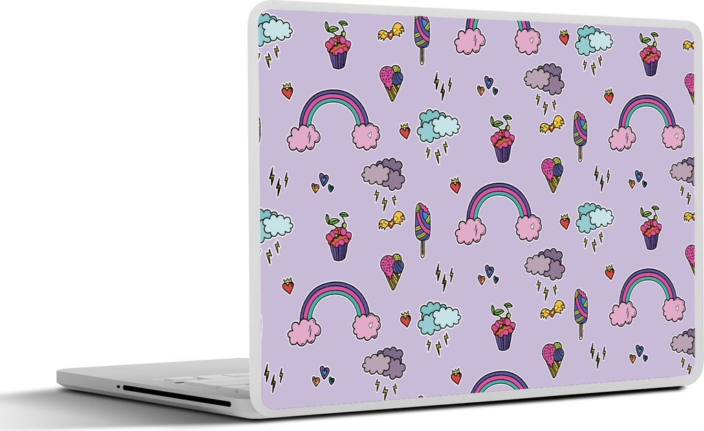 MuchoWow Laptop Aufkleber Sticker Cover Muster - Regenbogen - Krone - Mädchen - Kinder - Kinder 31x22.5 cm - Laptop-Deko