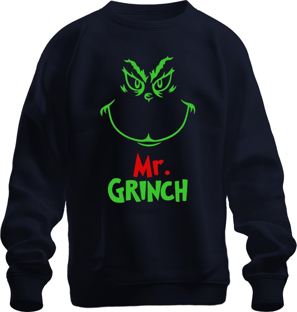 Mr. Grinch Weihnachten Lustig Weihnachtsgeschenk Grinchfan Retro Uni Sweatshirt Pullover, Navy, M