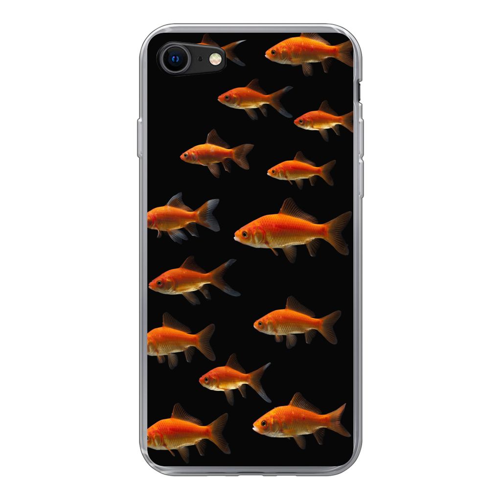 MuchoWow Handyhülle Schutzhülle Hülle für iPhone 7 Goldfisch - Tiere - Schwarz Silikon Softcase Handy Hülle - Kartenhalter