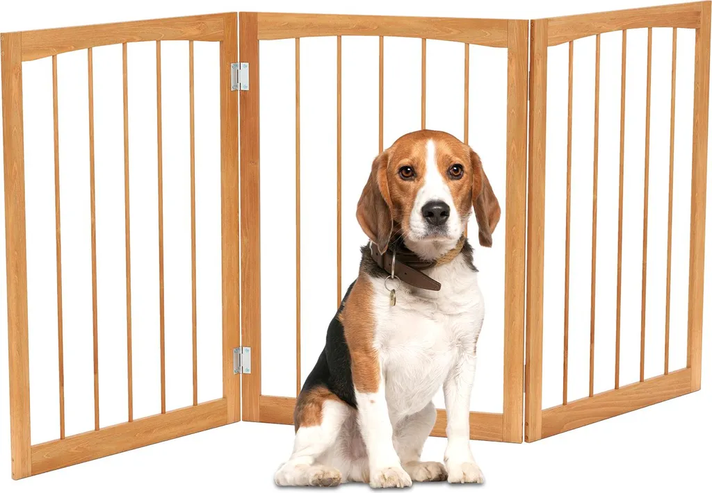 Barrière de Sécurité pour Chien Pliable en Bois Naturel pour Escaliers