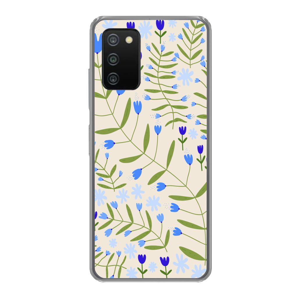 MuchoWow Handyhülle Schutzhülle Hülle für Samsung Galaxy A03s Blume - Blätter - Blau Silikon Softcase Handy Hülle - Schutz