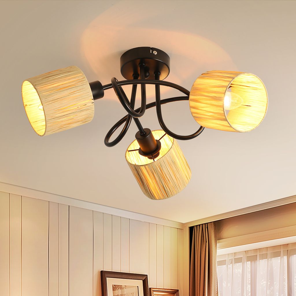 ZMH Deckenstrahler 3 Flammig Deckenleuchte Flur Deckenlampe Vintage Schwarz Natürlich Strahler Innen Umgeben Design Deckenspots E14 Papier Spots f...