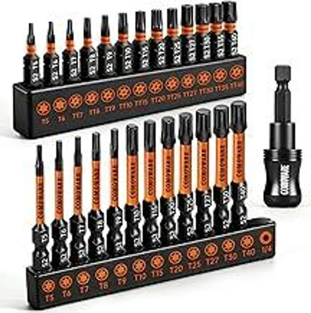Kit Punte Torx COMOWARE T5-T40 - 26 Inserti Magnetici per Sicurezza