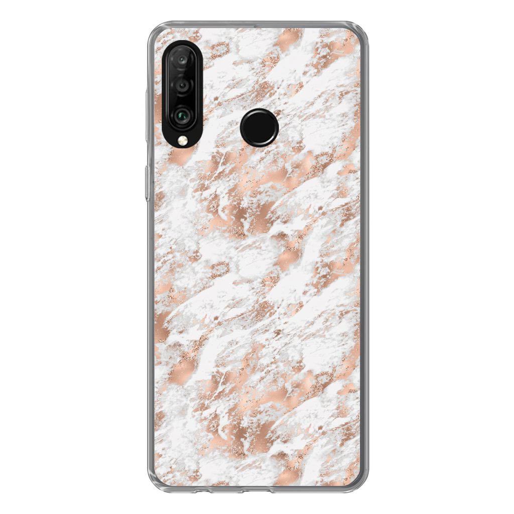 MuchoWow Handyhülle Schutzhülle Hülle für Huawei P30 Lite Roségold - Muster - Marmor - Luxus Silikon Softcase Handy Hülle - Handyhülle