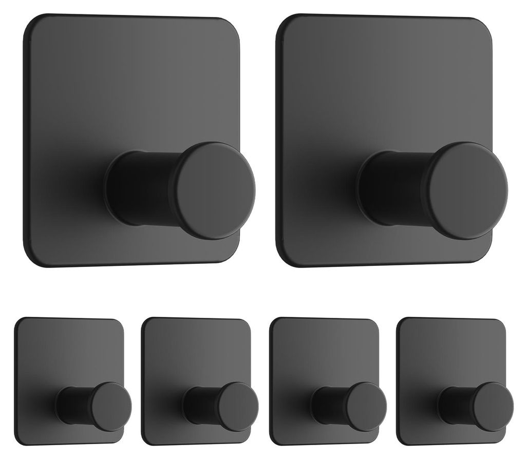 Selbstklebende Haken, Handtuchhaken ohne Bohren, selbstklebende Handtuchhalter zur Wandmontage, ideal für Bad, WC, Küche, Büro, schwarz, 6 Stüc...