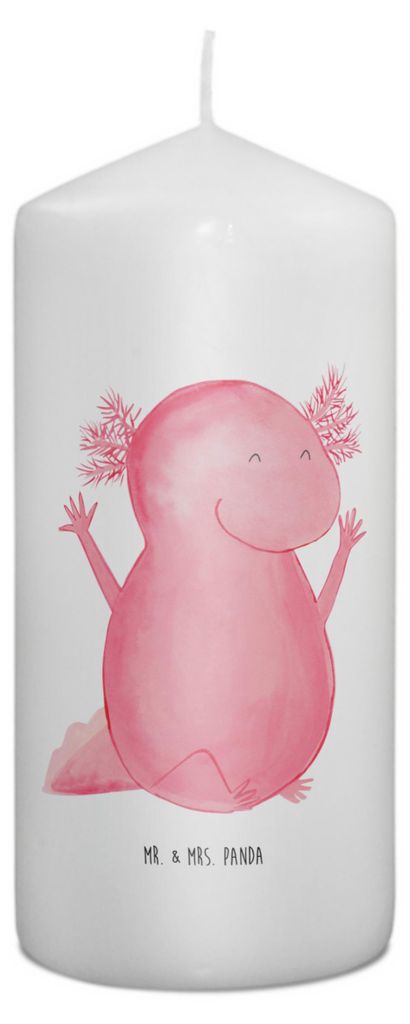 Mr. & Mrs. Panda Kerze Axolotl Hurra 15 x 7 cm - Weiß - Geschenk, Motivation, Spaß, Lurch, Stumpenkerze, Fröhlich, Zylinderkerze, Erinnerungslic...