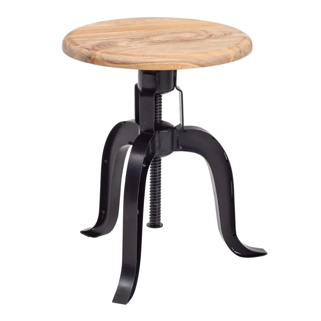 Tabouret de style industriel en bois d'acacia massif de 39 cm