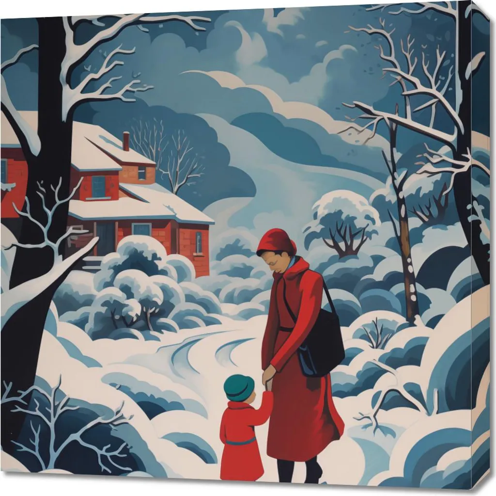 Quadro Moderno 70x70 Maternità Innevata - Arte Contemporanea Canvas