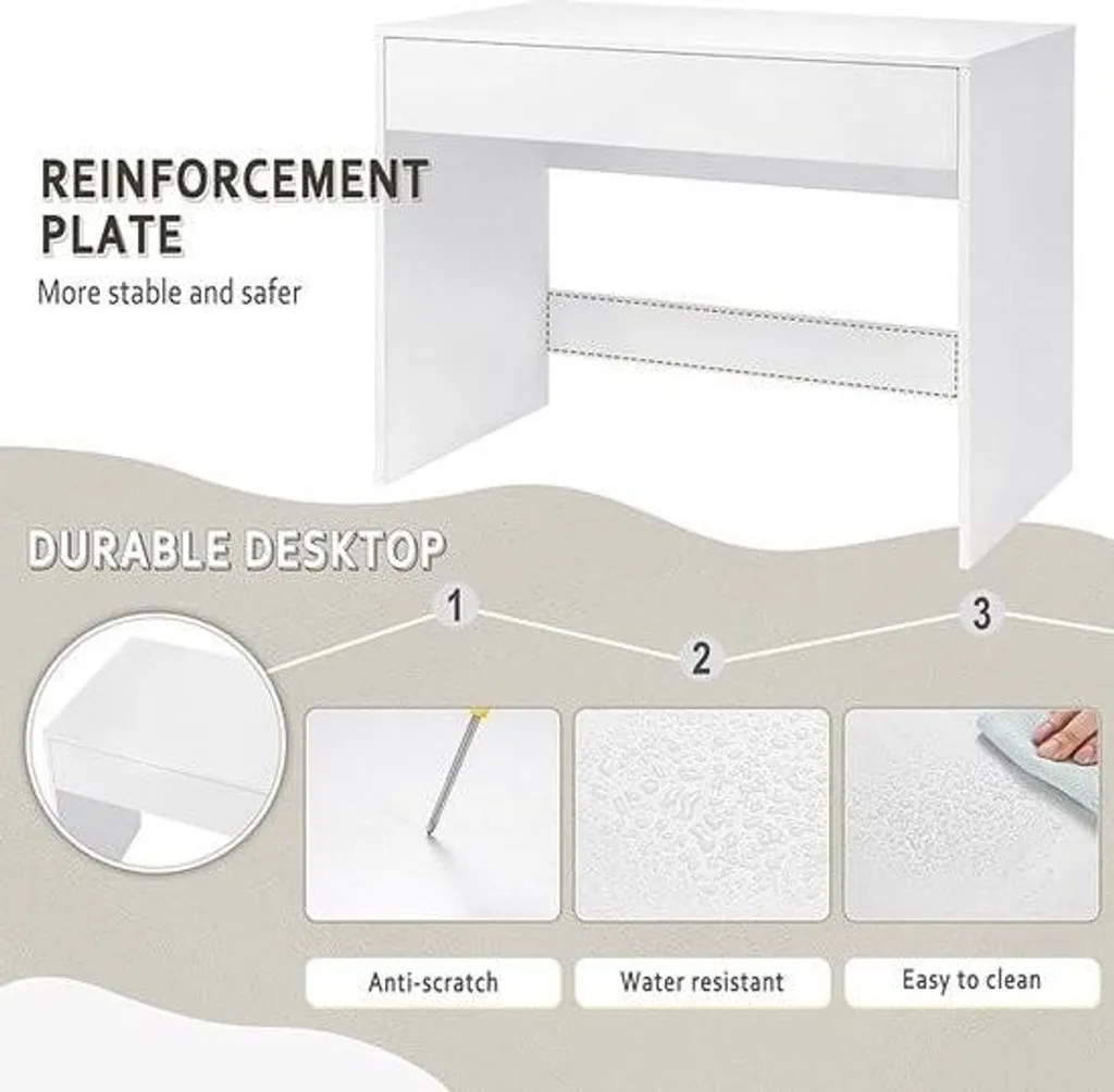 Bureau blanc 100 cm avec tiroir intégré - Table informatique compacte - 5