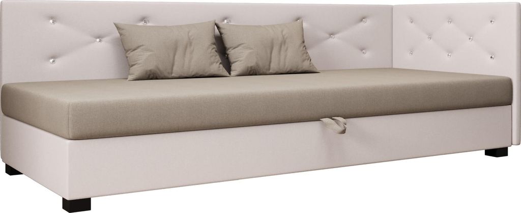 AURA SOFA Boxspringbett OLET PLUS 80x195 Komplett-Set mit Bonell Matratze, Polsterbett mit Bettkästen - Hellbeige/Bronze, SAWANA 01/24