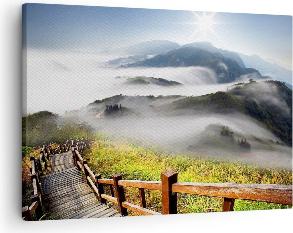 Bild auf Leinwand - Leinwandbild - Asien schönheit berg landschaft - 70x50cm - Wand Bild - Wanddeko - Leinwanddruck - Bilder - Kunstdruck - Wandde...