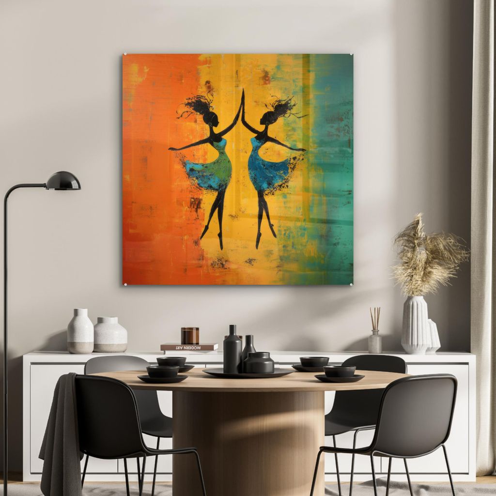 MuchoWow Glasbilder - Bilder auf Wandbild - Foto auf Glas Tanzen - Frauen - Farbtextur 90x90 cm Wanddekoration aus Glas - Acrylglasbild - Acrylbild...