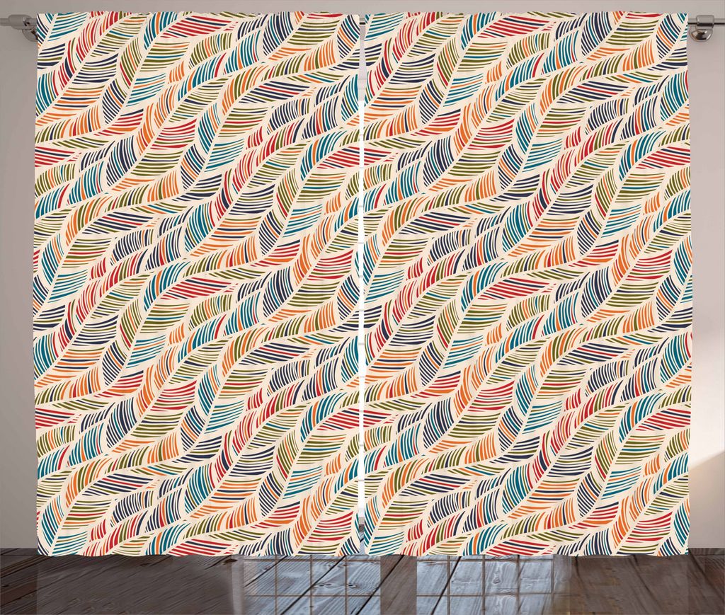 ABAKUHAUS Boho Rustikaler Gardine, Abstrakt Feder-Welle, Schlafzimmer Kräuselband Vorhang mit Schlaufen und Haken, 280 x 175 cm, Mehrfarbig