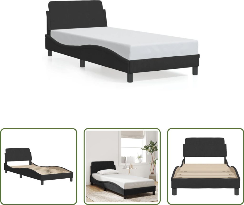 The Living Store Rám postele s čelem černý 90x200 cm Obrázek produktu 