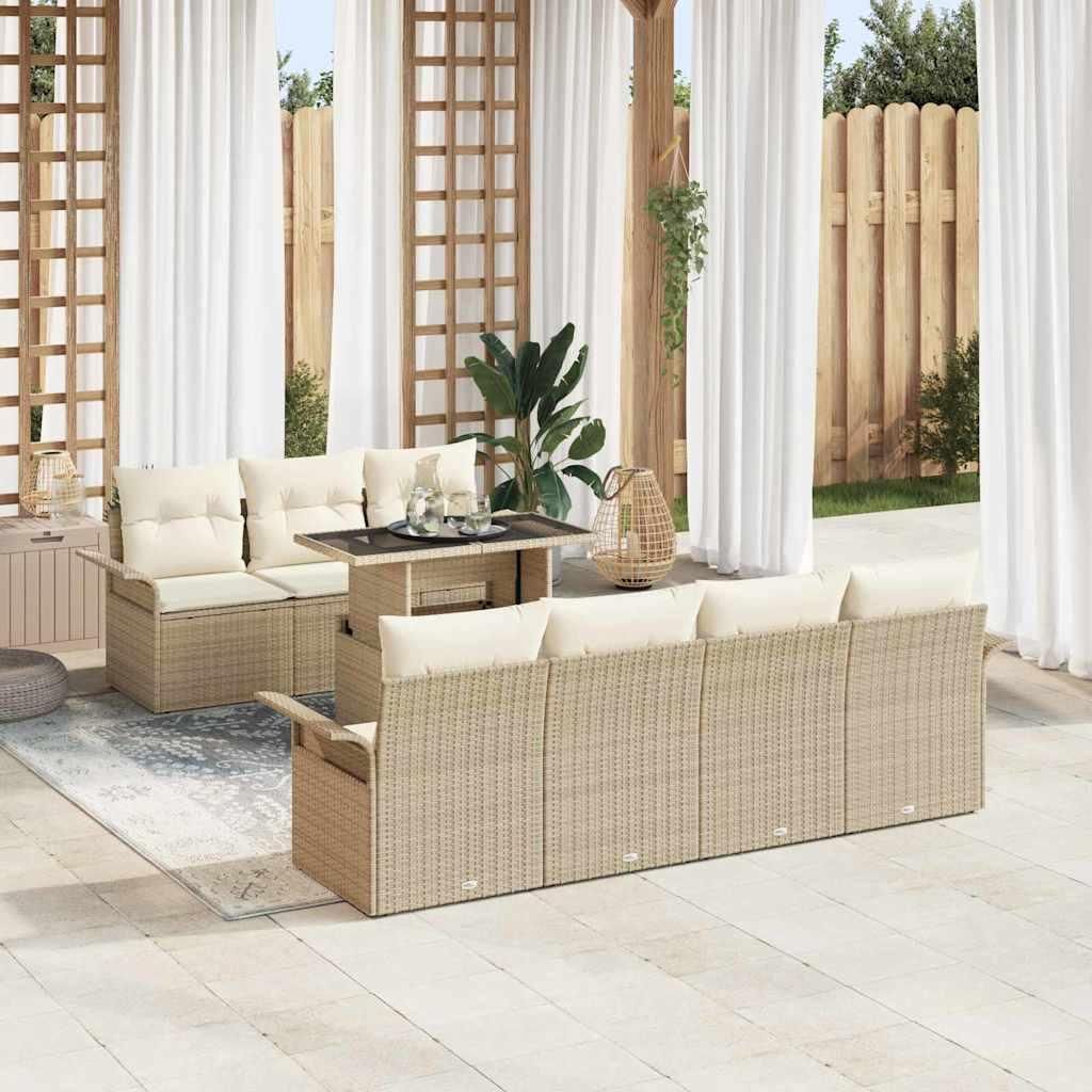 Möbel Garten-Sofa-Set mit Kissen mit Speicher 8 pcs Beige Poly Rattan - Gartenmöbelgarnituren 3356964