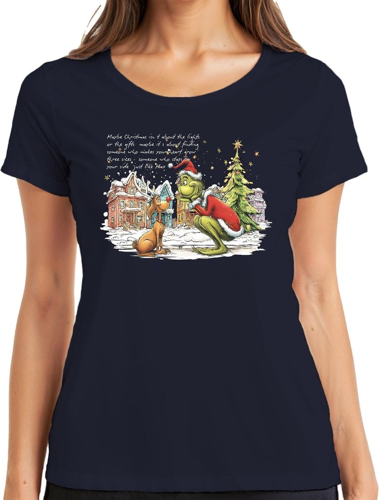 Grinch Max Weihnachten Maybe Christmas makes your heart grow Damen T-Shirt, Navy, M