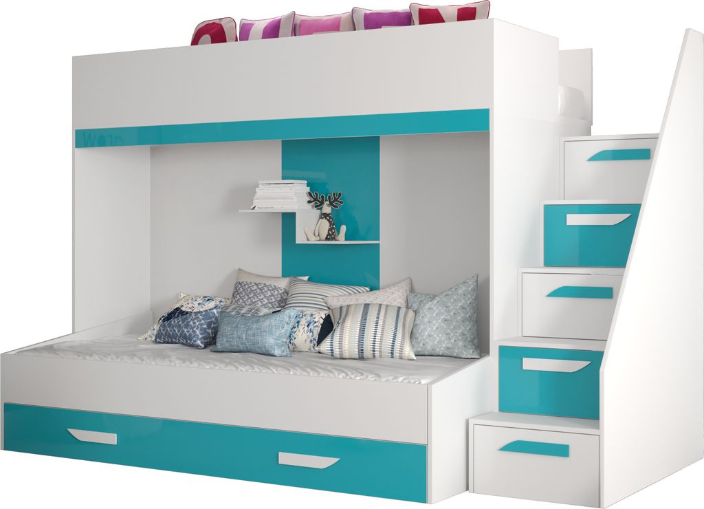 MINIO go for it, Etagenbett "PARTY 16", Griffe aus MDF, Türkise / Weiße Farbe