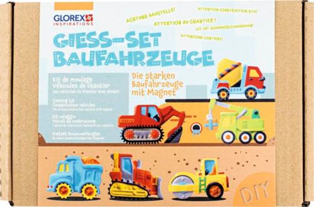 GLOREX Giess-Set Baufahrzeuge Pappkarton