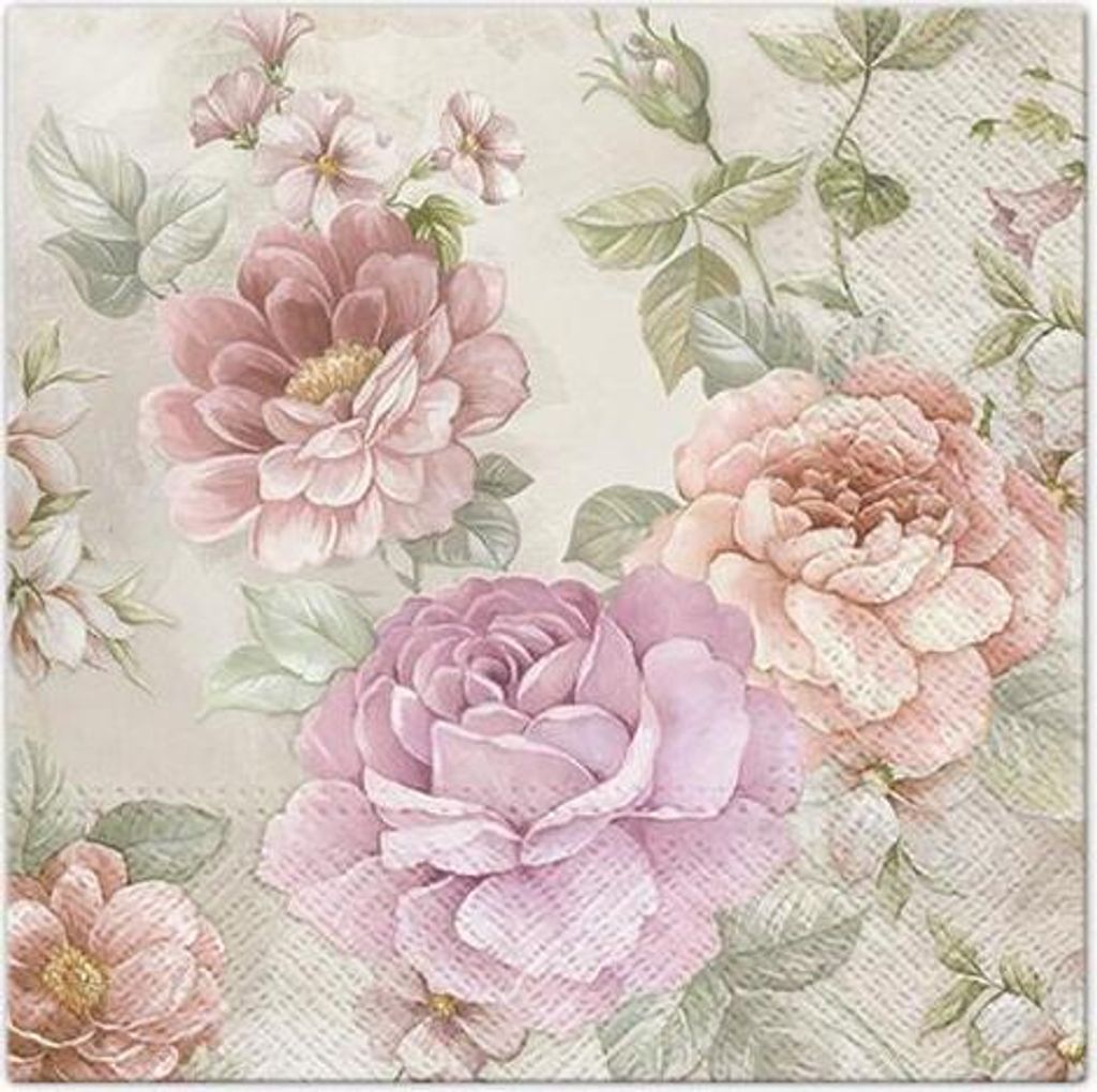 20 Servietten Memory of Summer - Dezente Vintage Rosen 33x33cm