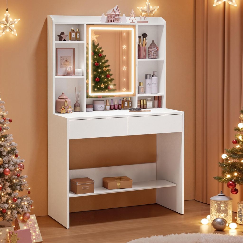 VASAGLE Schminktisch mit LED-Beleuchtung, 3 Farben mit einstellbarer Helligkeit