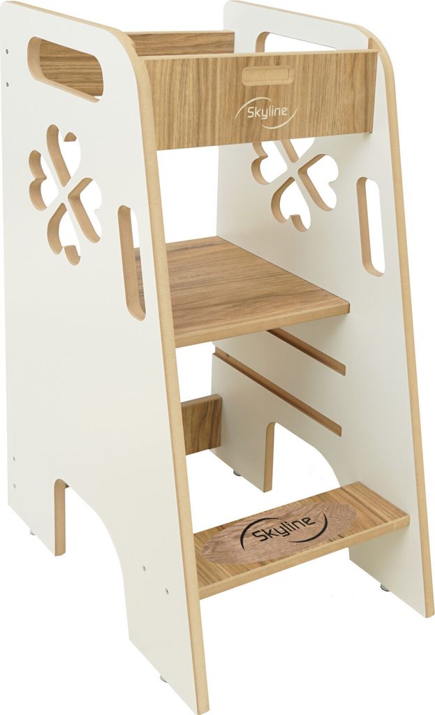 Skyline Steh und Lernturm Baby ab 1 Jahr Montessori Learning Tower Höhenverstellbar Tritthocker Kinder Indoor Möbel Kinderzimmer Trittschemel Kit...