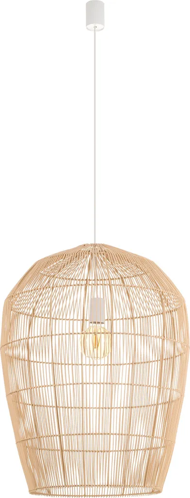 Grand luminaire HAITI L bicolore bois et blanc 160cm en bambou naturel