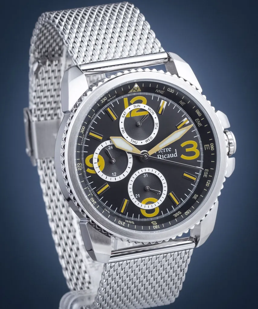 Pierre Ricaud Montre multifonction pour homme SET avec bracelet cuir noir