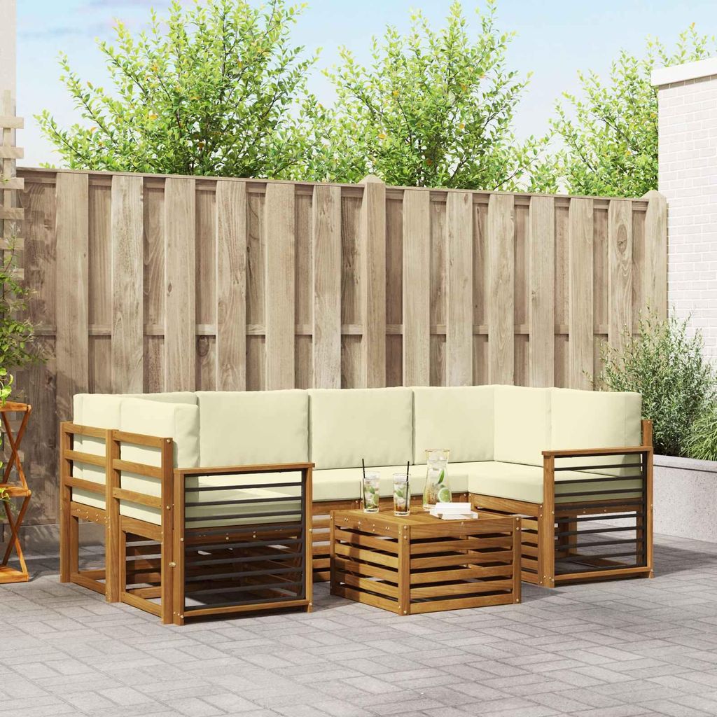 "Neues Produkt" Sofagarnituren - CLORIS - Terrassen-Sofa - 7 pcs - Natur und Creme Massivholz Akazie - Modern Gartensofas V1763