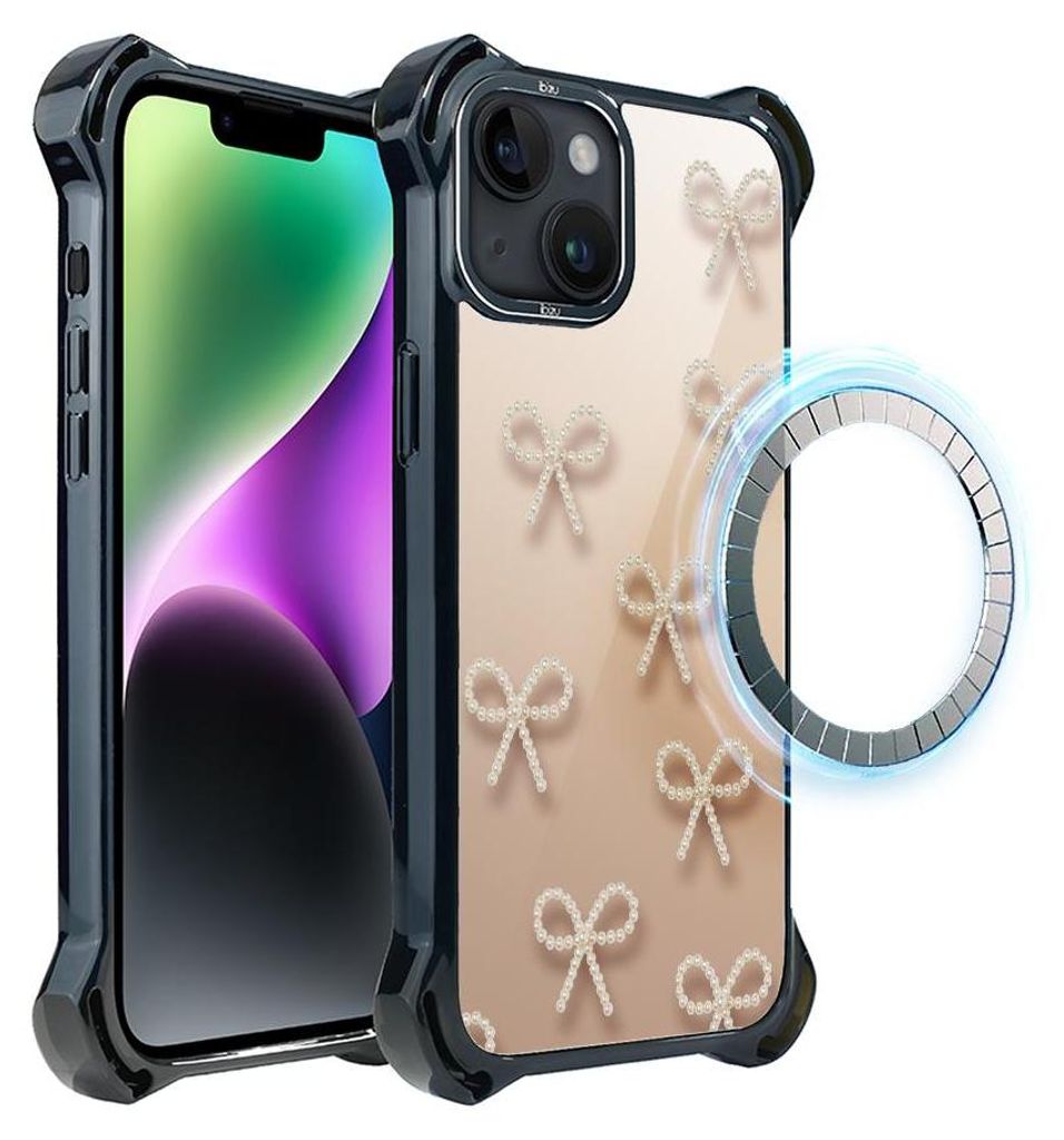 Schutzhülle für das iPhone 14 Plus, MagSafe-kompatibel, verstärkte Ecken, schwarz, Perlenschleifen