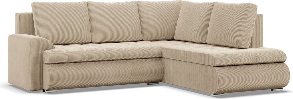 Rechts Ecksofa mit Schlaffunktion Foresta, Ottomane, Cord - Beige