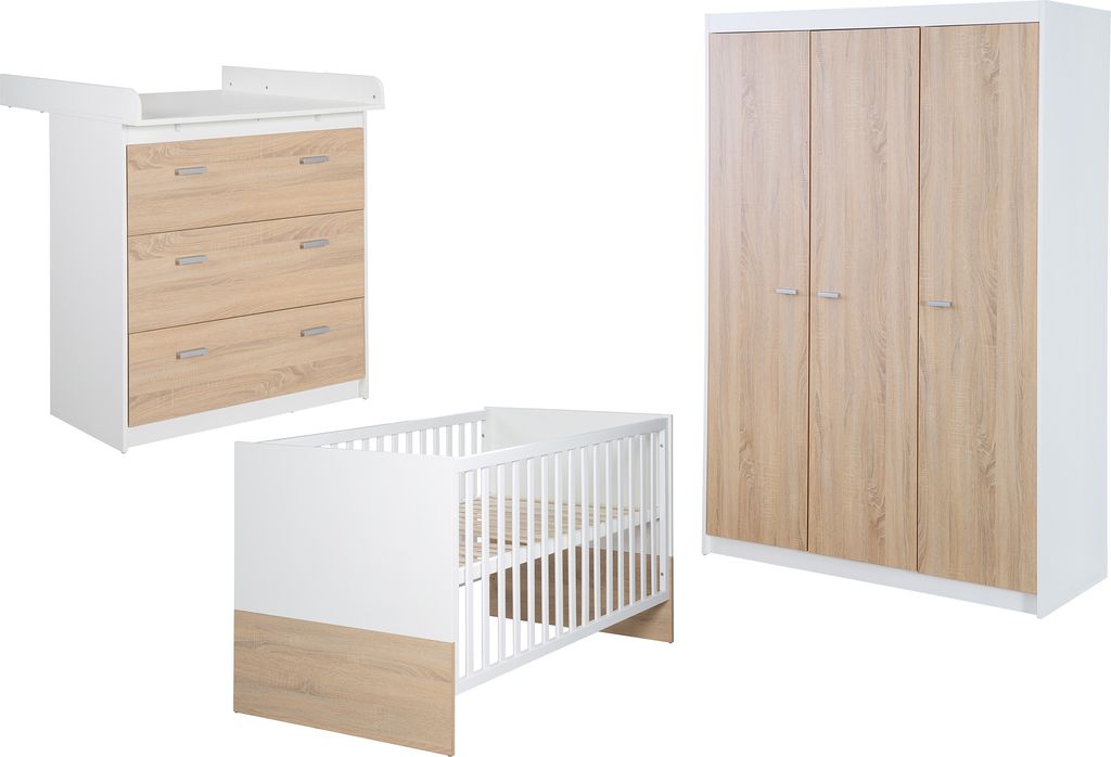 roba Zimmerset 'Gabriella', 3tlg, bicolor, inkl. Bett 70x140cm, Wickelkommode mit 3 Schubladen, Schrank 3-türig