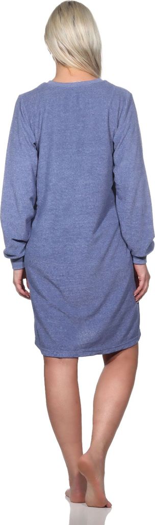 Normann Damen Frottee Nachthemd langarm mit Bündchen - auch in Übergröße ; blau-mel. , 36