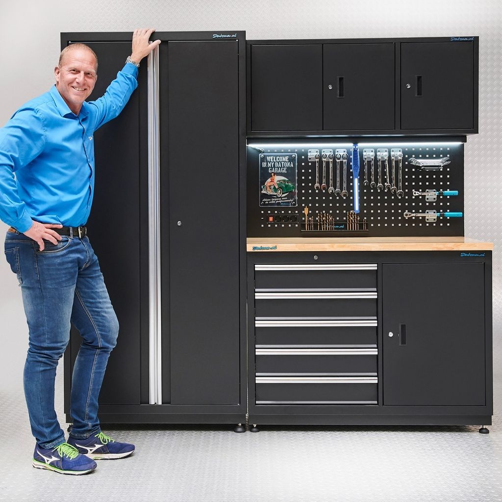 Werkbank 120 cm mit breitem Seitenschrank Produktbild 
