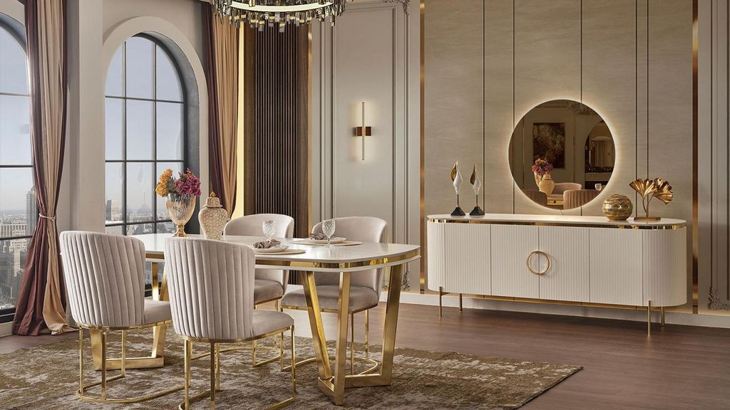 Esszimmer Set Besteht aus Design Esstisch 4x Stühle und Anrichte 7tlg.