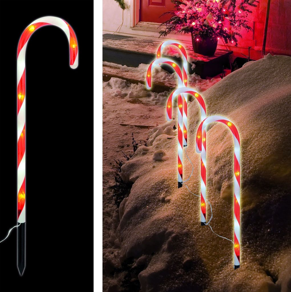 4x LED Zuckerstangen, Gartenstecker, Außendeko