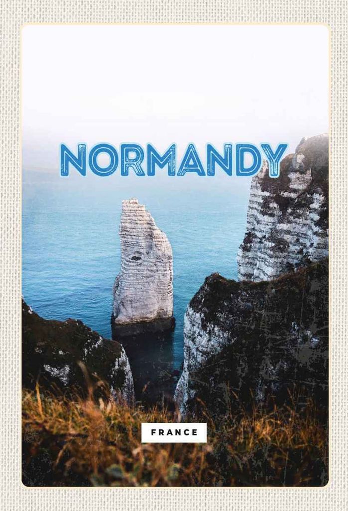 vianmo Holzschild 30x20 cm Normandy France weiße Felse Meer Bildmotiv Reisemotiv Abenteuer Reisen