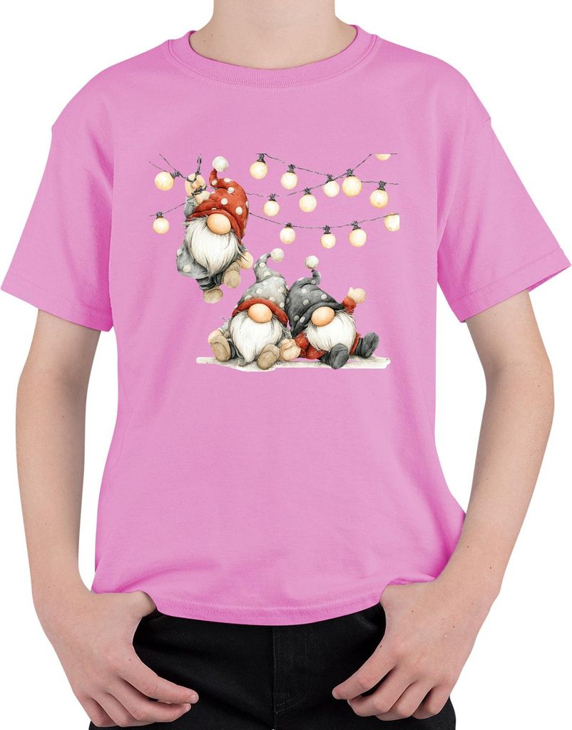 Weihnachtswichtel Lichterkette niedlich skandinavisch Geschenk Uni Kinder T-Shirt, Pink, 140