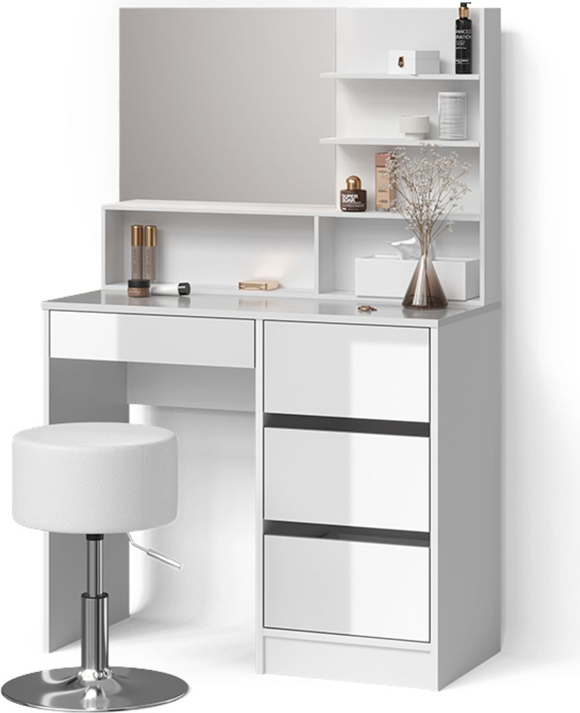 Schminktisch Livinity Imola Weiß 90 cm mit Hocker, Model 52435